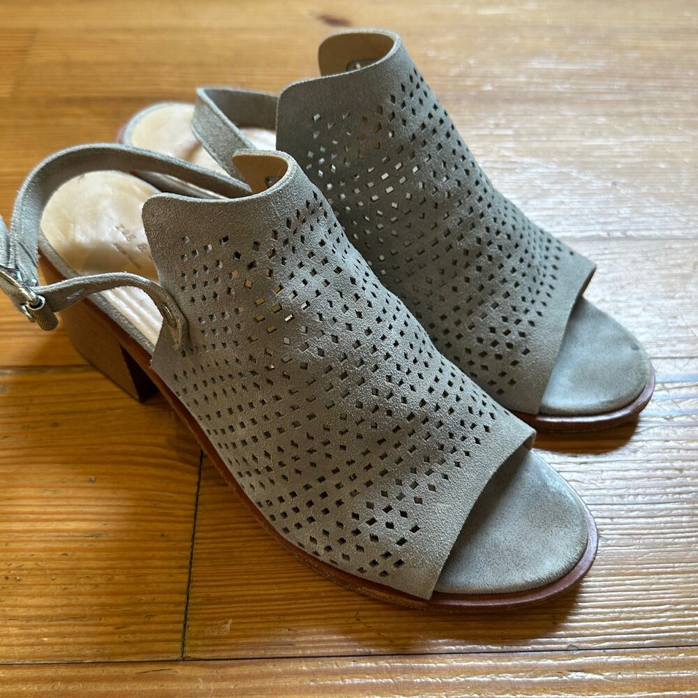 rag & bone Gray Perforated Suede Open-Toe Block Heel Sandals